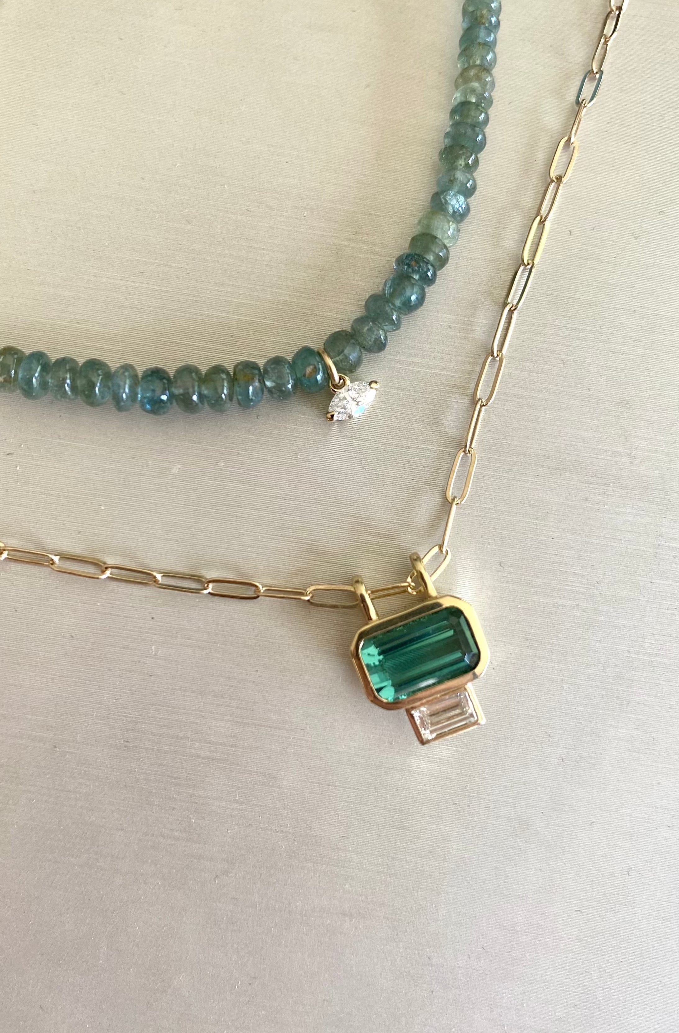 Emerald Tourmaline and Diamond Necklace
