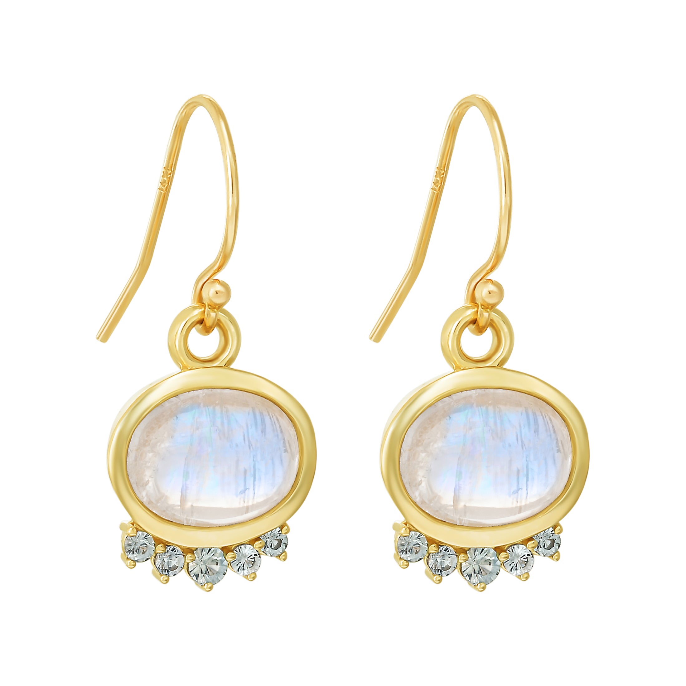 Rainbow Moonstone and Teal Sapphire Earrings