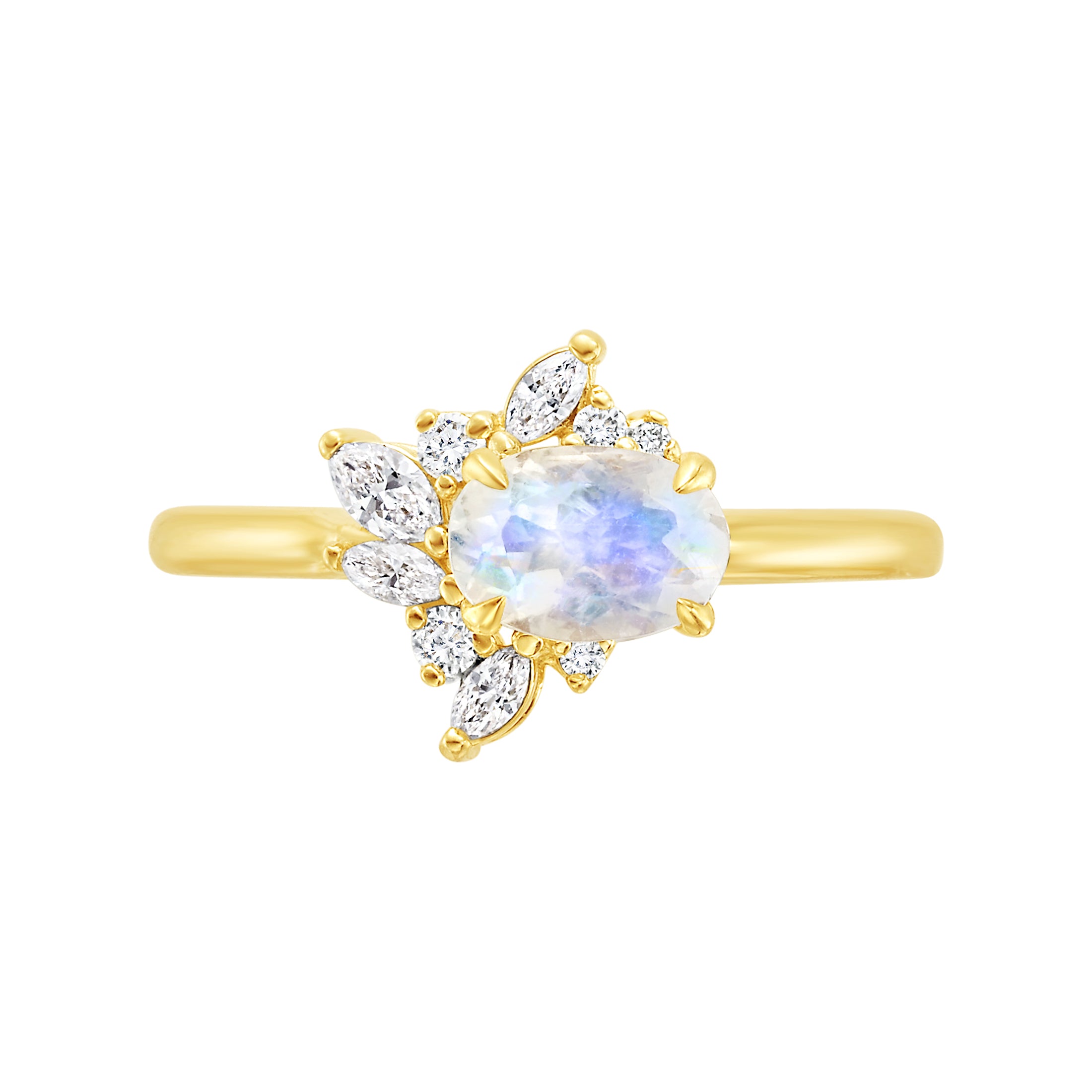 Rainbow Moonstone and Diamond Ring