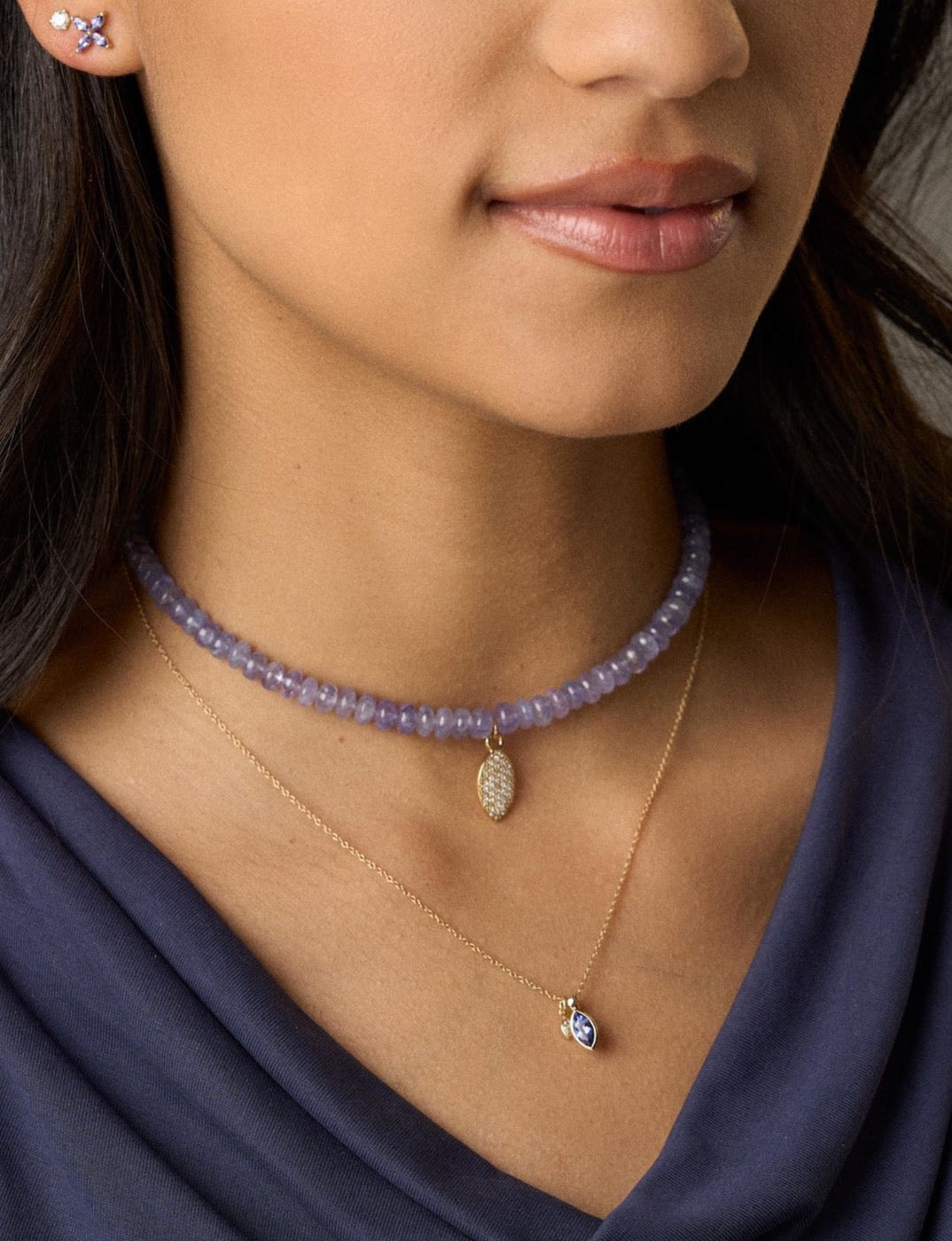 Tanzanite and Diamond Marquis Necklace