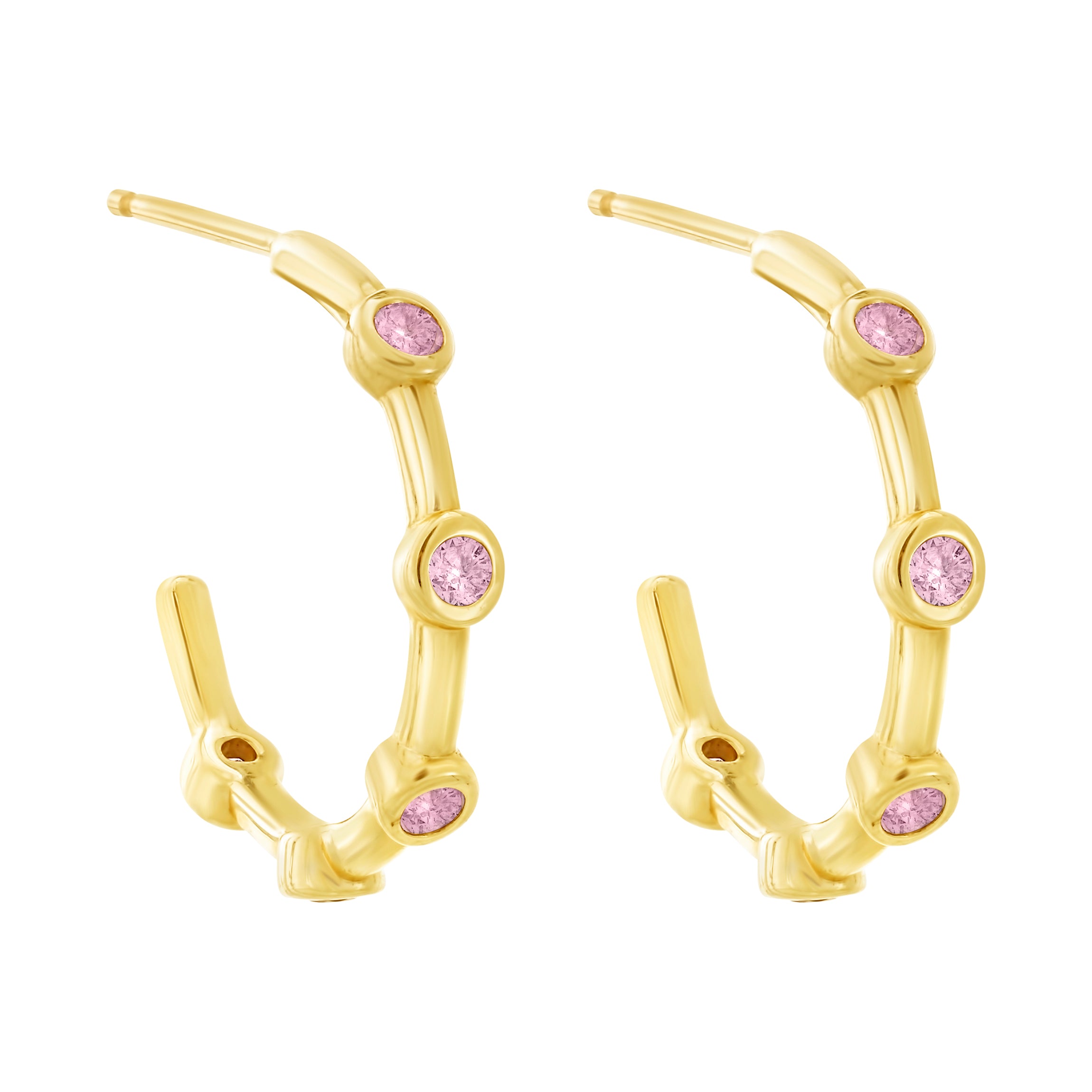 Pink Tourmaline Bezel Hoops