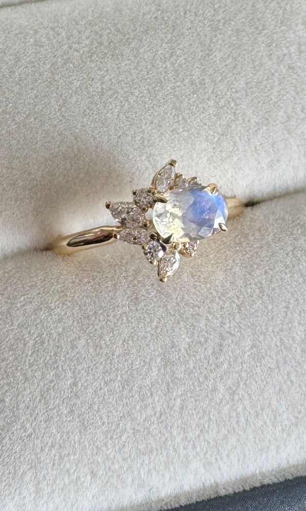 Rainbow Moonstone and Diamond Ring