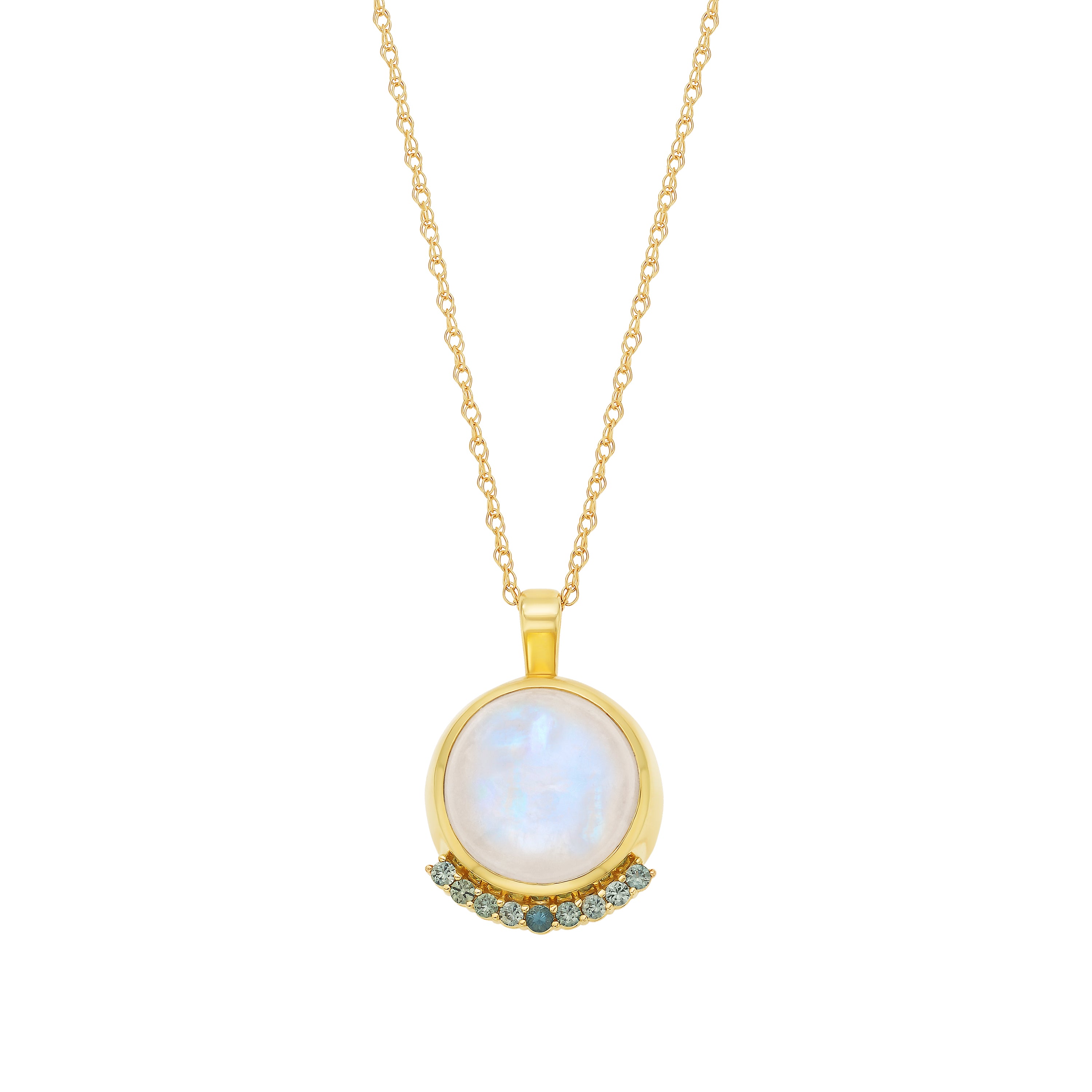 Rainbow Moonstone and Teal Sapphire Necklace