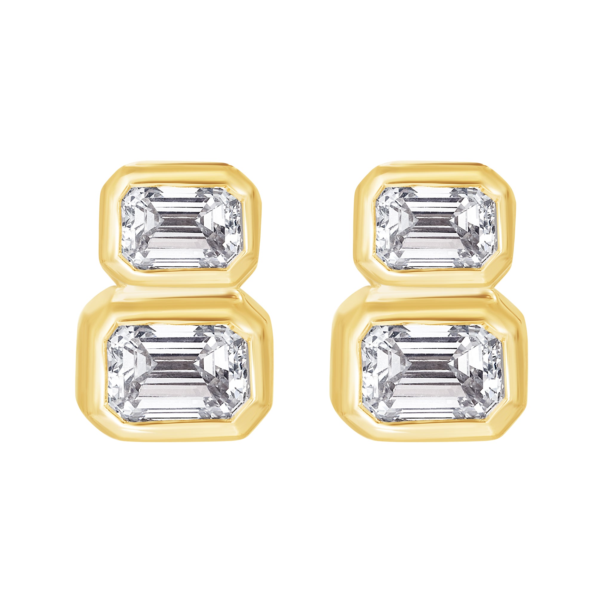 Double Diamond Emerald Cut Earrings
