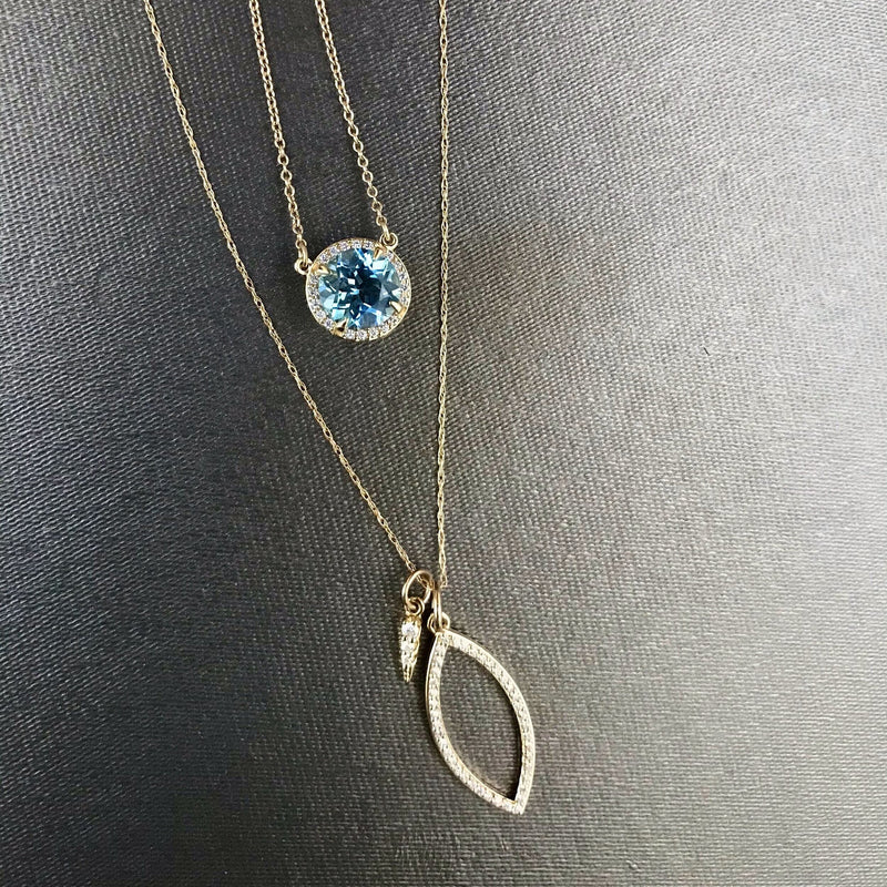Sky Blue Topaz Diamond Halo Necklace