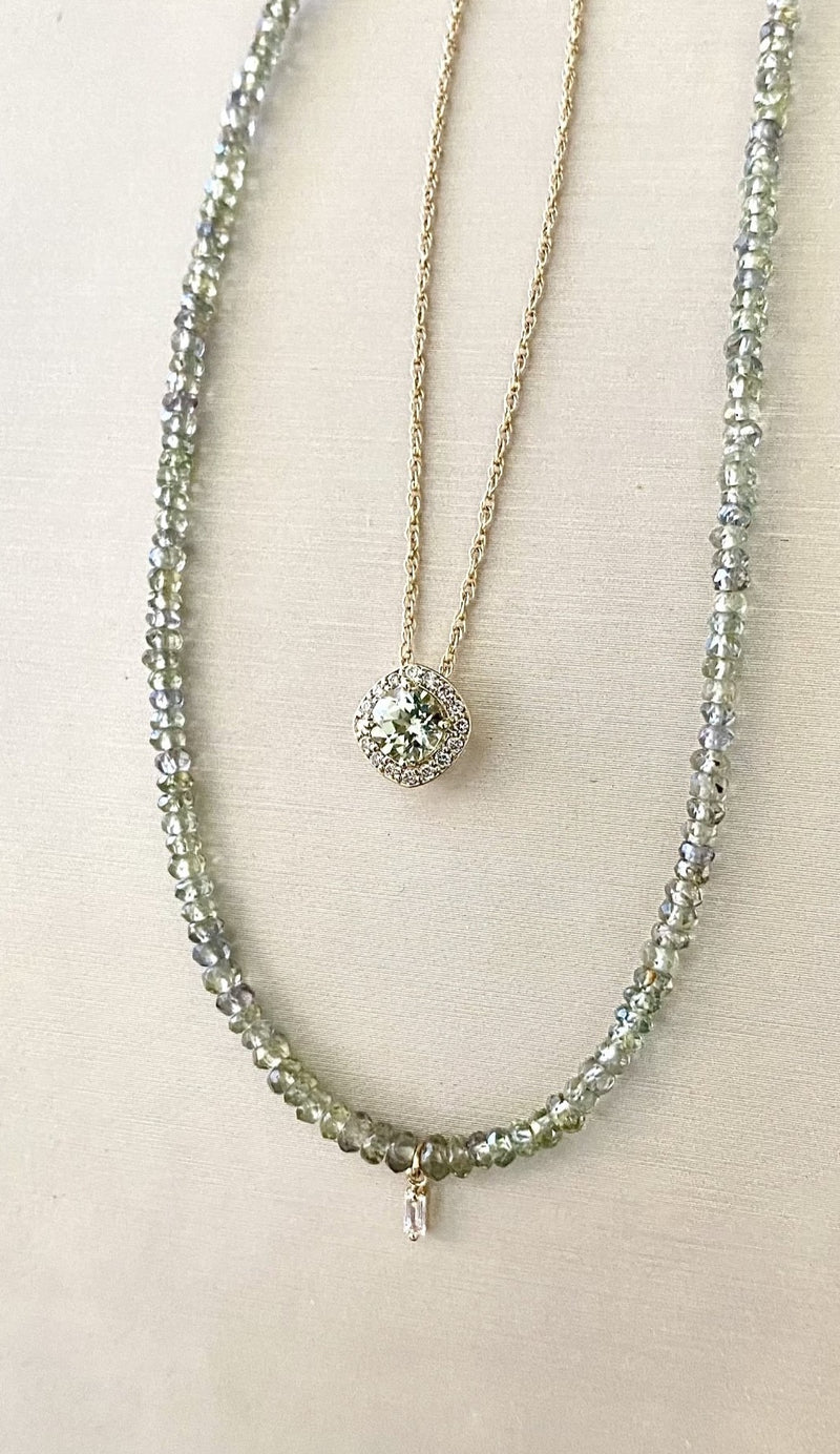 Green Sapphire Diamond Halo Necklace