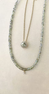 Faceted Green Sapphire and Diamond Necklace