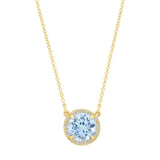 Sky Blue Topaz Diamond Halo Necklace